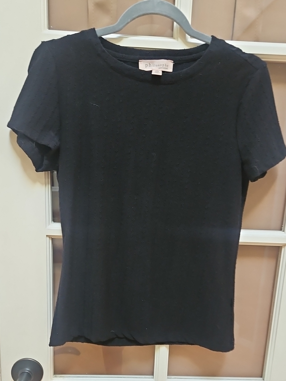 Philosophy Black Short Sleeve Ribbed Knit Tee
